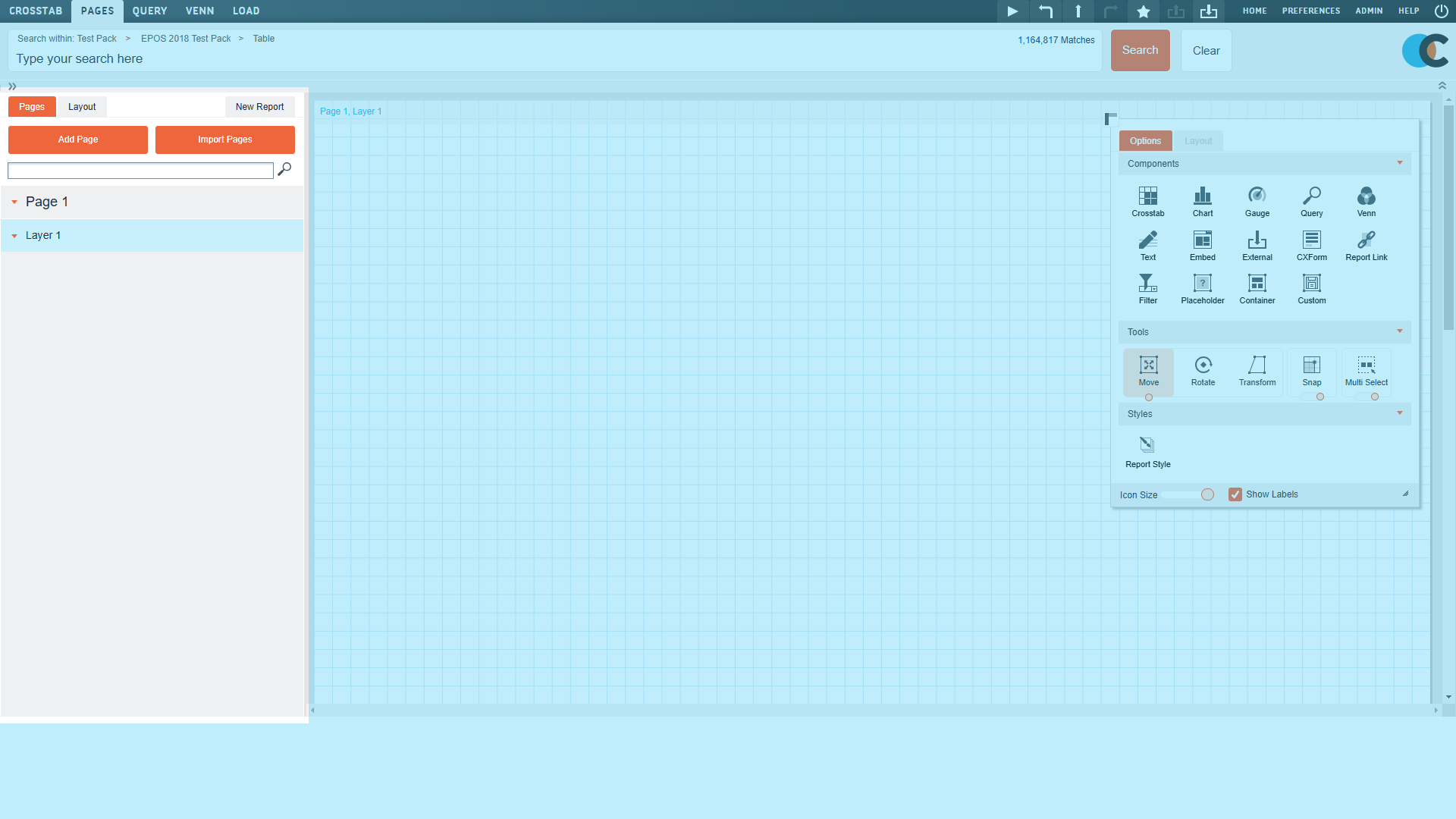 Pages' Report Structure Panel