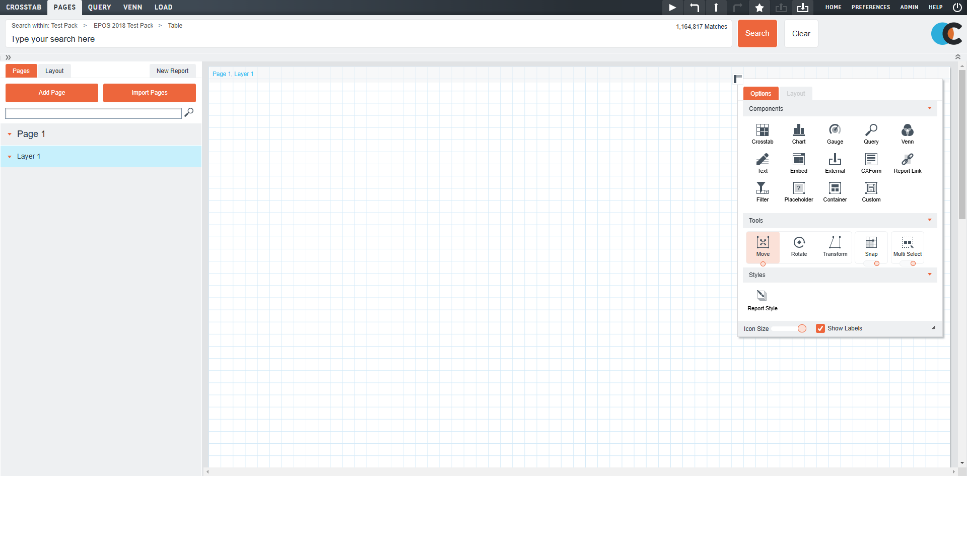 Pages workspace in Edit mode